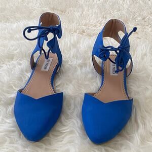 Steve Madden Laara Pointed-Toe Lace-Up Flats in Blue Vegan Suede, size 9.5